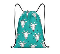 Modern Cartoon Goat Head White Sacca con Cordoncino Pieghevole Zaino Unisex Borsa con Cordoncino per Yoga Donna Spiaggia 36X42Cm
