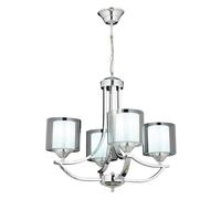 Modern Chrome Chandelier, altezza 82 cm, diametro 55 cm, corpo in metallo, tappo in vetro, 4 x E27 Max 40 W, elegante design in argento per casa e ufficio