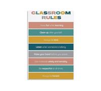 Modern Classroom Expectations Poster Middle School Rules Educational Canvas Wall Art Print for Home Office Decor Teacher Appreciation Gift (Framed,12X18inch(30X45cm))
