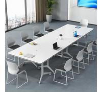 Modern Conference Room Table, Folding Conference Table, Rectangular Training Desk, White Meeting Desk with Silent Wheels, for Meeting Room,Classroom 6pcs 180cm