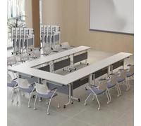 Modern Conference Room Tables, Folding Flip Top Conference Table, White Mobile Training Desk, Seminar Boardroom Desk, Meeting Room,Classroom 8pcs 120cm