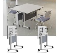Modern Conference Room Tables, Folding Flip Top Conference Table, White Mobile Training Desk, Seminar Boardroom Desk, Meeting Room,Classroom 2pcs 160cm