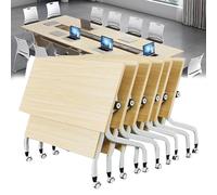 Modern Conference Table with Silent Caster Wheels Foldable Meeting Tables for Conference Room and Podcast Meetings