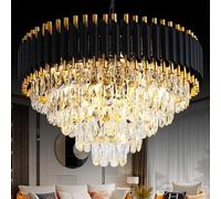 Modern Crystal Chandeliers 5-Tier K9 Round Black and Gold Crystal Light Fixture 12 Lights