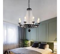 Modern Crystal Pendant Lamp For Living Room Dining Kitchen Rustic Industrial Iron Chandelier Ring Farmhouse Black Hanging Light