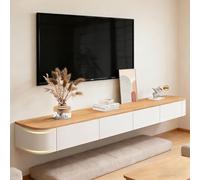 Modern Floating TV Stand With Storage Wall Mounted Media Console Entertainment Center For 47-118 Inch TV Solid Wood TV Cabinet With Drawers & Shelves For Living Room Bedroom(Wood white,47.2IN)