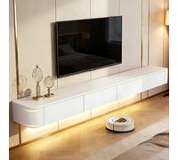 Modern Floating TV Stand With Storage Wall Mounted Media Console Entertainment Center For 47-118 Inch TV Solid Wood TV Cabinet With Drawers & Shelves For Living Room Bedroom(White led,55.1IN)