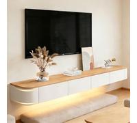 Modern Floating TV Stand With Storage Wall Mounted Media Console Entertainment Center For 47-118 Inch TV Solid Wood TV Cabinet With Drawers & Shelves For Living Room Bedroom(Wood white led,47.2IN)