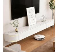 Modern Floating TV Stand With Storage Wall Mounted Media Console Entertainment Center For 47-118 Inch TV Solid Wood TV Cabinet With Drawers & Shelves For Living Room Bedroom(Rock white,118.1IN)