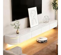 Modern Floating TV Stand With Storage Wall Mounted Media Console Entertainment Center For 47-118 Inch TV Solid Wood TV Cabinet With Drawers & Shelves For Living Room Bedroom(Rock white led,110.2IN)