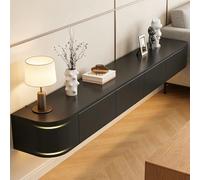 Modern Floating TV Stand With Storage Wall Mounted Media Console Entertainment Center For 47-118 Inch TV Solid Wood TV Cabinet With Drawers & Shelves For Living Room Bedroom(Black led,86.6IN)