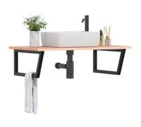 Modern Floating Vanity Shelf, 100 x 60 x 2 cm Solid Oak Wood Brackets, Black Steel Brackets, capacità di carico 100 kg, Space-Saving Bathroom Sink Countertop for Small Spaces, Easy Assembly