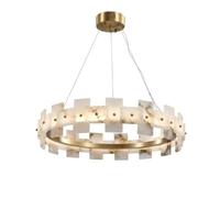Modern Full Copper LED Chandelier Living Room Creative Design Hotel Restaurant Study Pendent Light Nature White Marble Hanging Lamp