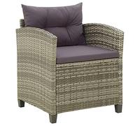Modern Garden Chair with Cushions in Gray Polyrattan, Outdoor Dining Patio Furniture Set, Waterproof PE Wicker Steel Frame, Comfortable Armrest Backrest, for Terrace Balcony, Max Load 110kg
