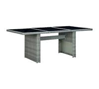 Modern Garden Coffee Table with Tempered Glass Top, Light Gray Poly Rattan Outdoor Patio Furniture for Terrace Balcony Dining Set, Durable Weather Resistant Design