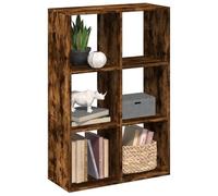 Modern Geometric Bookcase Room Divider 6-Cube Storage Shelf in Smoked Oak - 69.5x29x103.5cm Particle Board Organizer for Living Room, Bedroom Office Durable & Space-Saving Furniture Solution