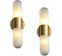 Modern Gold Wall Lamp 2 Pack Bathroom Vanity Wall Light Nordic Glass Shade Wall Sconces with Brass Finish for Bedroom Hallway Staircase Mirror(2PC)