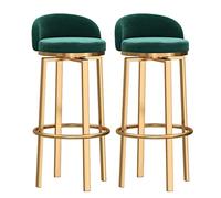 Modern Green Swivel Bar Stools Set of 2 29.5in Counter Height High Dining Chairs with Gold Metal Legs & Back for Kitchen Island Home Bar