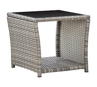 Modern Grey Coffee Table 45x45x40 cm for Patio & Garden Weatherproof Polyrattan Tempered Glass Top with Powder Coated Steel Frame Lightweight Easy to Move - Includes Lower Shelf for Storage