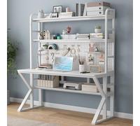 Modern Home Office Desk with Storage Shelves Pegboard and Solid Wood Construction Small Computer Desk for Large Study Writing Workstation (39" W x 69" H x 23,6" D Black)