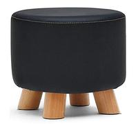 Modern Home - Piccola panca ottomana rotonda con seduta imbottita in similpelle PU, poggiapiedi, per soggiorno o camera da letto, supporto 150 kg, nero