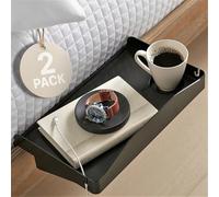 Modern Innovations 2 organizer per comodino per letto, vassoio con clip con portabicchieri e porta cordino, per dormitorio universitario, letto superiore o camera dei bambini (nero)