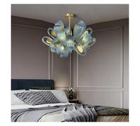 Modern LED Blue Peacock Leaf Glass Designer Hanging Lamps Copper Light Ceiling Chandeliers Lighting Suspension Light Lamp
