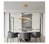 Modern LED Chandelier for High Ceiling, Dimmable 3-Ring Gold Pendant Light with Remote Flush Mount Ceiling Light for Living Room