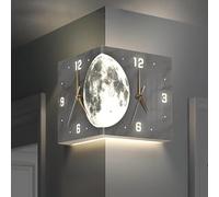 Modern LED Double Sided Corner Wall Clock with Light, Battery Operated Digital Display Clock with Remote Control for Bedroom Living Room(10'')