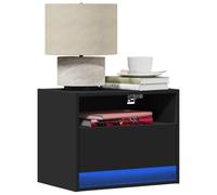 Modern LED Wall Nightstands 2 Pcs Black with RGB Lighting, Bedside Storage Cabinet with Drawer for Bedroom Living Room, Space Saving Floating Shelf with USB Powered Multicolor LED Lights