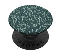 Modern Line Art Poppy Flower Leaves Boho Dark Green PopSockets PopGrip Adesivo