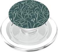 Modern Line Art Poppy Flower Leaves Boho Dark Green PopSockets PopGrip per MagSafe