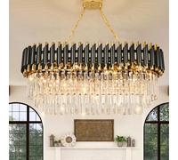 Modern Luxury Crystal Pendant Light Black Golden Crystal Chandelier Lights 3-Tier Raindrop Chandelier Light Fixture Flush Mount Ceiling Light for Dining Room Living Room Table Foyer,L80cm*W30cm…