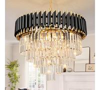 Modern Luxury Crystal Pendant Light Black Golden Crystal Chandelier Lights 5-Tier Raindrop Chandelier Light Fixture Flush Mount Ceiling Light for Dining Room Living Room Table Foyer,D60cm*H100cm…