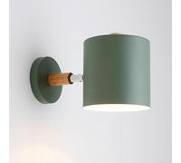 Modern Metal Wall Sconces, Creative Single Head Cylindrical Wall Lamp, Rubber Wood Decorative Indoor Wall Light, Macarons Color Lighting Fixtures for Living Room Corridor Bedroom Bedside(Green)