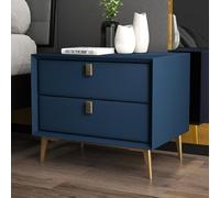 Modern Mid-Century Industrial Nightstand, 2 Drawer Bedside Table, 20"L x 16" W 18.5" H, Black, Dark Blue