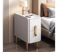 Modern Minimalist Narrow Side Table Slim Bedside Night Stand with Double Drawer Storage Multifunctional End Table for Office Bedroom Living Room Stylish Slate Finish Furniture