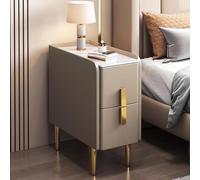 Modern Minimalist Narrow Side Table Slim Night stand with Double Drawer Storage Multifunctional Bedside Locker for Bedroom Living Room and Office Furniture Slate Finish