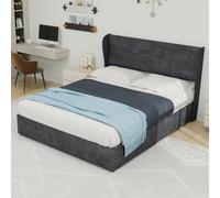 Modern Minimalist Upholstered Bed with Soft and Comfortable Headboard, 140x200 cm, Grey, Multi-Functional Bedroom Furniture, High-Profile Storage Base with Gas Lift Mechanism, Mattress Not Included.
