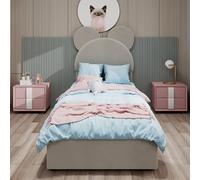 Modern Minimalist Upholstered Bed with Soft Cartoon Design Headboard, 90 x 200 cm, Beige, Multifunctional Bedroom Furniture, High-Profile Storage Base with Gas Lift System, Matte Not Included.
