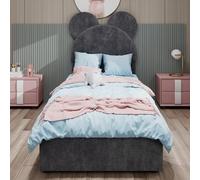Modern Minimalist Upholstered Bed with Soft Cartoon Shaped Headboard, 90 x 200 cm, Grey, Multifunctional Bedroom Furniture, High-Profile Storage Base with Gas Lift Mechanism, Matte Not Included.