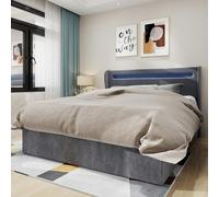 Modern Minimalist Upholstered Bed with Soft Integrated Headboard, 140 x 200 cm, Grey, Multifunctional Bedroom Furniture, High-Profile Storage Base with Gas Lift Mechanism, Mattress Not Included.