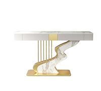 Modern Narrow Console Table, Wood Table With Storage Drawers & Shelves, Geometric Metal Frame For Entryway, Hallway Or Sofa Use(Gray 1(Gold),140CM)
