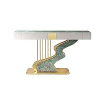 Modern Narrow Console Table, Wood Table With Storage Drawers & Shelves, Geometric Metal Frame For Entryway, Hallway Or Sofa Use(Green(Gold),80CM)