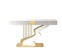 Modern Narrow Console Table, Wood Table With Storage Drawers & Shelves, Geometric Metal Frame For Entryway, Hallway Or Sofa Use(White(Gold),140CM)