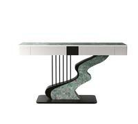 Modern Narrow Console Table, Wood Table With Storage Drawers & Shelves, Geometric Metal Frame For Entryway, Hallway Or Sofa Use(Green(Black),80CM)