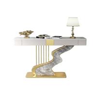 Modern Narrow Console Table, Wood Table With Storage Drawers & Shelves, Geometric Metal Frame For Entryway, Hallway Or Sofa Use(Gray 2(Gold),100CM)