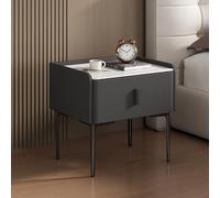 Modern Nightstand with Storage Drawer, Pu Leather Finish & Faux Stone Top, Elegant Bedside Tables Sofa Side Table for Bedroom Living Room, Fully Assembled Except Legs(50x40x48cm(20x16x19inch), Gray2)