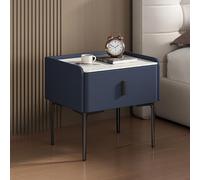 Modern Nightstand with Storage Drawer, Pu Leather Finish & Faux Stone Top, Elegant Bedside Tables Sofa Side Table for Bedroom Living Room, Fully Assembled Except Legs(40x40x48cm(16x16x19inch), Blue)