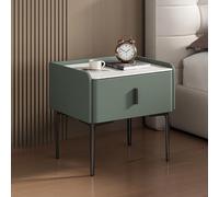 Modern Nightstand with Storage Drawer, Pu Leather Finish & Faux Stone Top, Elegant Bedside Tables Sofa Side Table for Bedroom Living Room, Fully Assembled Except Legs(40x40x48cm(16x16x19inch), Green)